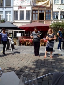 Street musician playing the violumpet in the Markt square...a very clever guy!